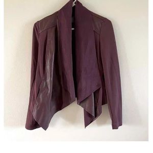 Kut from the Kloth Drape Front Jacket Small Plum Faux Leather and Suede EUC
